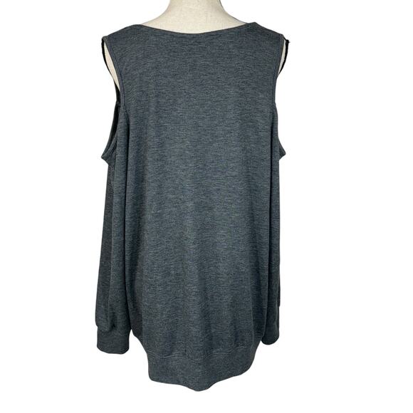 Torrid SZ 2 (2X-Large) Top Cold-Shoulder Long Sleeve Scoop Neck Cutouts Gray - Picture 6 of 10
